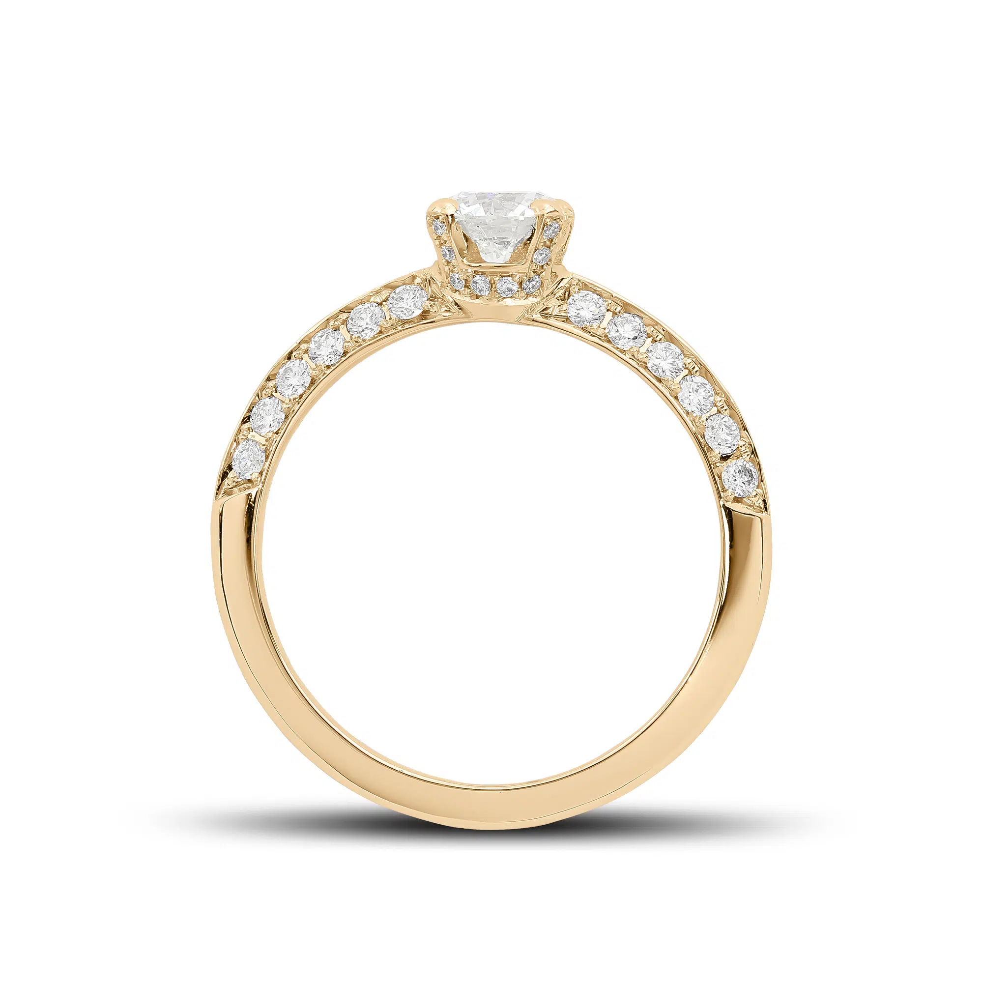 Bague de fiançailles Scintillante en or jaune 18k, micropavée sur épaules biseautées – Image 4