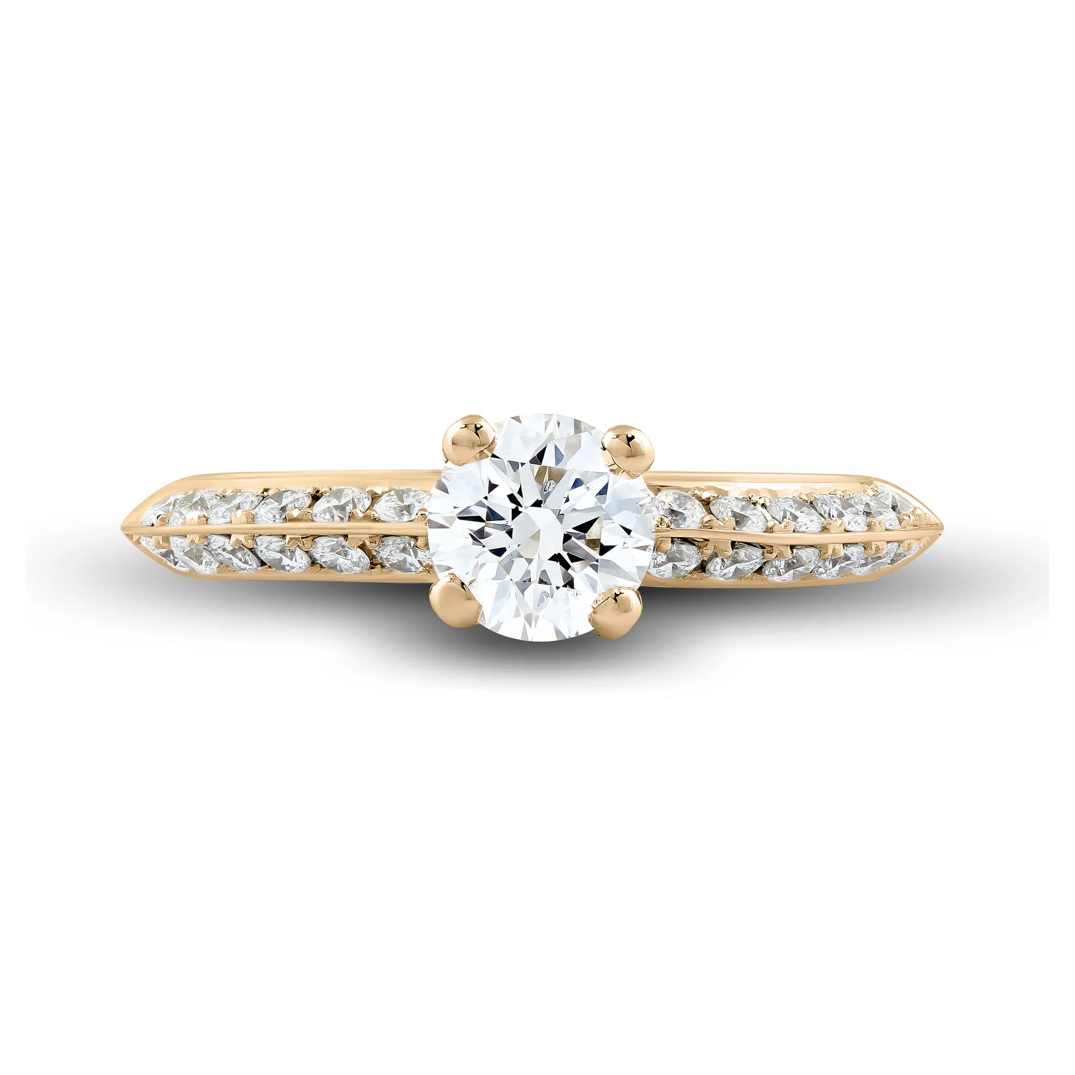 Bague de fiançailles Scintillante en or jaune 18k, micropavée sur épaules biseautées – Image 2