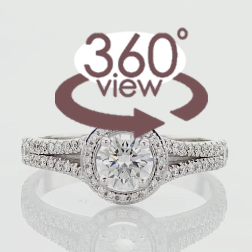 Bague de fiançailles Majestueuse en or jaune 18k, halo sur anneau fendu et pavé – Image 3