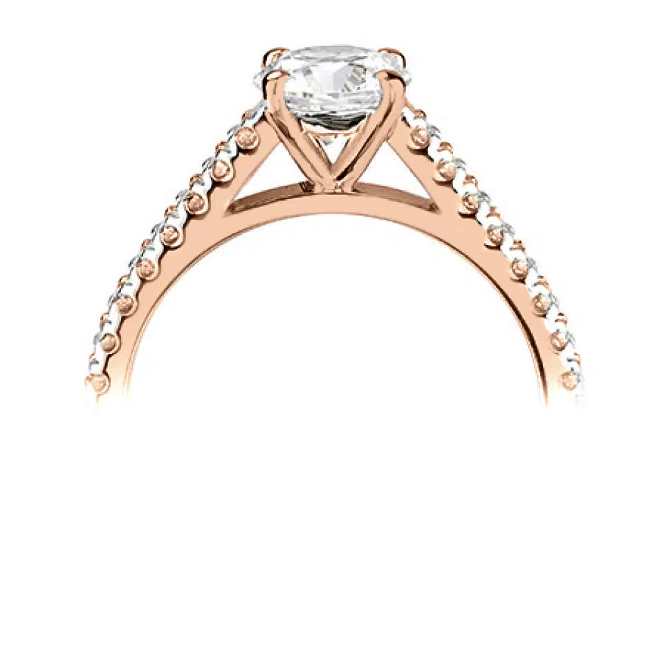 Bague de fiançailles Chatoyante en or rose 18k aux épaules serties sur cathédrale – Image 4