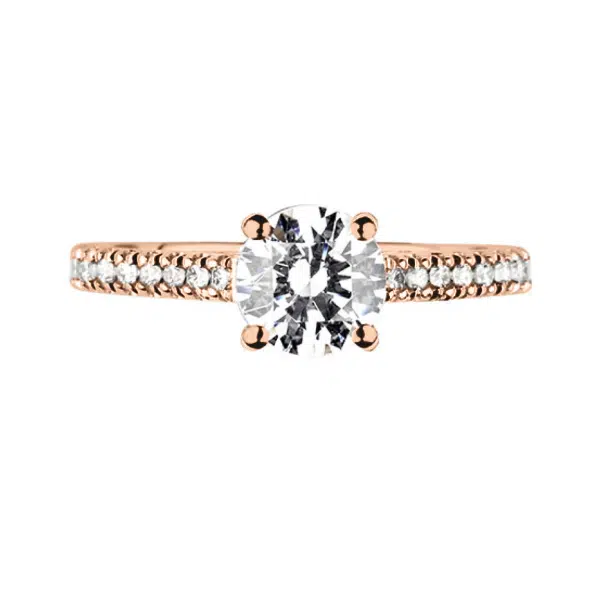 Bague de fiançailles Chatoyante en or rose 18k aux épaules serties sur cathédrale – Image 2