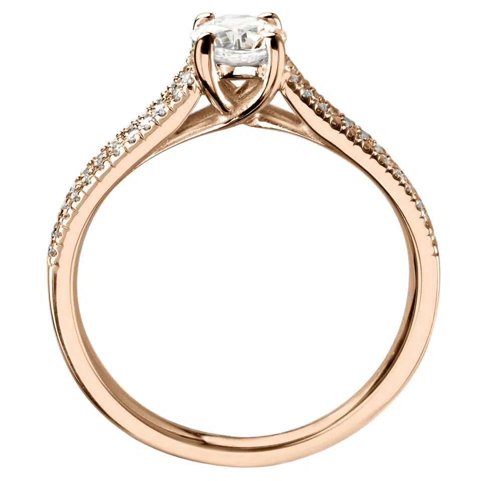 Bague diamant Etincelante en or rose 18k à griffes en treillis et pavage sur épaules fendues – Image 3